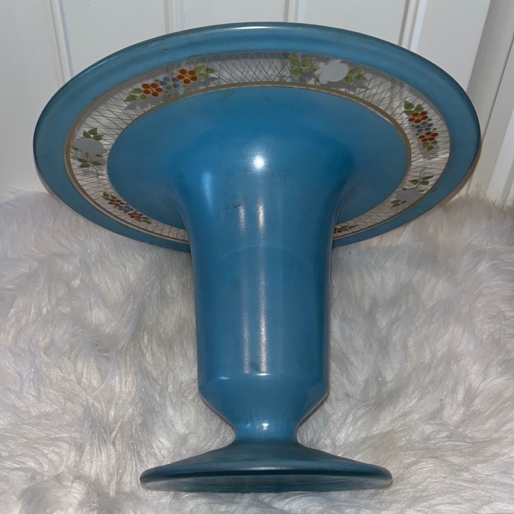 WESTMORLAND (unsigned) beautiful blue floral pedestal vase vintage - Picture 6 of 14